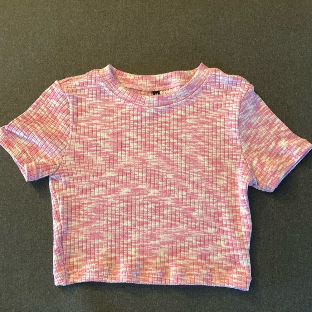 Pink and white knit top
